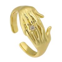 Kubieke Circonia Micro Pave Brass Ring, Messing, Hand, gold plated, mode sieraden & verstelbaar & micro pave zirconia, gouden, nikkel, lood en cadmium vrij, 12mm,4mm, Maat:7, Verkocht door PC