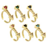 Cubique anneau en laiton Circonia Micro Pave, pointe de flèche, Placage de couleur d'or, bijoux de mode & réglable & pavé de micro zircon, plus de couleurs à choisir, protéger l'environnement, sans nickel, plomb et cadmium, 25x9mm,3mm, Taille:7, Vendu par PC