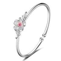 cuproníquel Brazalete, Flor, chapado en color de plata, Ajustable & para mujer, plateado, Vendido por UD