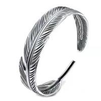 Kobber-nikkellegeringer Cuff Bangle, Feather, tykke forsølvede, Justerbar & for kvinde, oprindelige farve, Solgt af PC