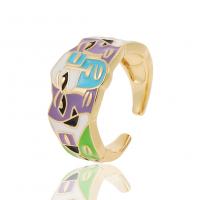 Brass Finger Ring gold color plated Adjustable & for woman & enamel 22mm Sold By PC