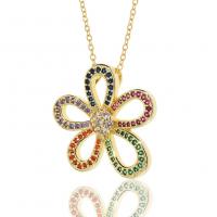 Collier en laiton cubique Zircon Micro Pave, fleur, Placage de couleur d'or, pavé de micro zircon & pour femme & creux, multicolore, 30.20x29mm, Longueur Environ 17.7 pouce, Vendu par PC