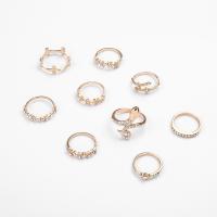 Zinc Alloy ring Set, guldfarve belagt, for kvinde & med rhinestone, 17-19cm, Solgt af sæt