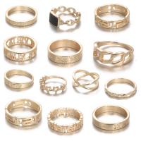 Zinc Alloy ring Set, forgyldt, 13 stk. & for kvinde & med rhinestone, flere farver til valg, 17-19mm, Solgt af sæt