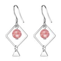 Boucles d'oreilles pendantes en laiton, avec Strawberry Quartz, Plaqué de platine, bijoux de mode & pour femme, protéger l'environnement, sans nickel, plomb et cadmium, 36mm, Vendu par paire