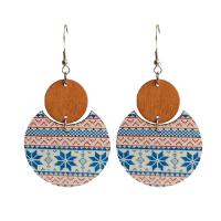 Boucles d'oreille en bois, avec fer, bijoux de mode & pour femme, plus de couleurs à choisir, 60mm, 2pairescouple/sac, Vendu par sac