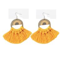 Fashion Fringe Earrings Cotton Thread with Wood & Iron fashion jewelry & for woman 100mm Sold By Bag