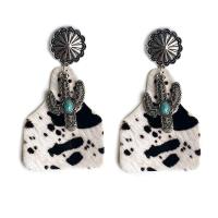 Pendientes de turquesa, Cuero de vaca, con turquesa & aleación de zinc, Joyería & para mujer, más colores para la opción, 70mm, 2parespareja/Bolsa, Vendido por Bolsa