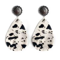 Bijoux boucles d'oreilles, cuir de peau de vache, avec alliage de zinc, bijoux de mode & pour femme, plus de couleurs à choisir, 80mm, 2pairescouple/sac, Vendu par sac