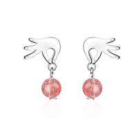 Boucles d'oreilles pendantes en laiton, avec Strawberry Quartz, Placage, bijoux de mode & pour femme, plus de couleurs à choisir, protéger l'environnement, sans nickel, plomb et cadmium, 20mm, Vendu par paire