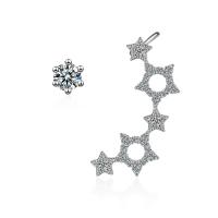 Boucles d'oreilles asymétriques, laiton, étoile, Placage de couleur platine, bijoux de mode & pour femme & avec strass, protéger l'environnement, sans nickel, plomb et cadmium, 6mm,36mm, Vendu par paire