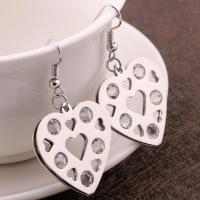 Zinc Alloy Øreringe, med Rhinestone, Heart, sølvfarvet forgyldt, for kvinde & hule, nikkel, bly & cadmium fri, 26x46mm, Solgt af par