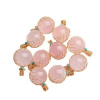 quartz rose Pendentif, avec fil en laiton, Rond, Plaqué de couleur de cuivre antique, bijoux de mode, rose, 20-25mm, Vendu par PC