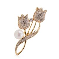 Rhinestone Brooch Zinc Alloy with Plastic Pearl Tulip fashion jewelry & for woman & with rhinestone nickel lead & cadmium free Sold By PC