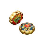 Imiteret Cloisonne zink legering perler, Zinc Alloy, die-casting, emalje, guld, 14x1mm, 10pc'er/Bag, Solgt af Bag