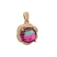 Pendentifs en laiton zircon cubique (CZ), Placage de couleur d'or, avec zircone cubique, multicolore, 24x17mm, 10PC/sac, Vendu par sac