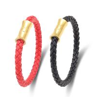 Pulsera de cuero, acero inoxidable 304, con cable de piel de vaca, pulido, longitud diferente para la opción & unisexo, más colores para la opción, 6mm, Vendido por UD