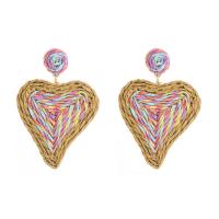 Pendientes, Rafi Straw, con aleación de zinc, Corazón, hecho a mano, Joyería & para mujer, más colores para la opción, 70x75mm, Vendido por Par