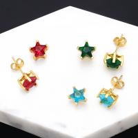 Circón cúbico ( CZ ) Pendiente tipo dormilona, metal, Estrella, 18K chapado en oro, Joyería & micro arcilla de zirconia cúbica & para mujer, más colores para la opción, 9x9mm, Vendido por Par