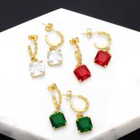 Zircon cubique ( CZ ) Boucles d'oreilles pendantes, laiton, cadre, Plaqué or 18K, bijoux de mode & pavé de micro zircon & pour femme, plus de couleurs à choisir, 28x10mm, Vendu par paire