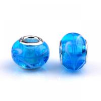 Lampwork European Beads with Iron Flat Round silver color plated DIY blue Approx Sold By Bag