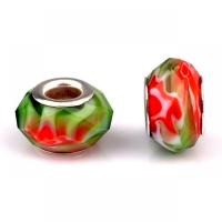 Χάντρες Lampwork European στυλ, Γυάλινα, με Σίδερο, Flat Γύρος, χρώμα επάργυρα, DIY & πολύπλευρη, πολύχρωμα, 9x14mm, Περίπου 100PCs/τσάντα, Sold Με τσάντα