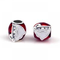 Zinc Alloy European Beads Santa Claus silver color plated DIY & enamel red nickel lead & cadmium free Approx Sold By Bag