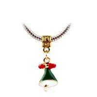 European Tyyli Sinkkiseos riipukset, Christmas Bell, kullan väri kullattu, Unisex & emali, vihreä, nikkeli, lyijy ja kadmium vapaa, 12x28mm, N. 1000PC/laukku, Myymät laukku