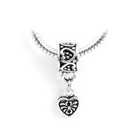 European Style Zinc Alloy Dangle Beads Heart silver color plated Unisex nickel lead & cadmium free Approx Sold By Bag