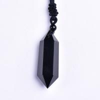 Obsidian Necklace with Nylon Cord Conical fashion jewelry & Unisex black 40-50mm Length 15.75 Inch Sold By PC