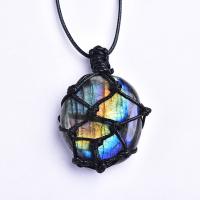 Labradorite collier, avec corde de cire, Rond, unisexe & normes différentes pour le choix, Longueur 15.75 pouce, Vendu par PC