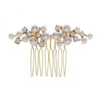 Bridal capelli decorativo Comb, perla in plastica, with ottone, placcato color argento, per la donna & con strass, dorato, 65x40mm, Venduto da PC