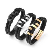 PU Leather Cord Bracelets with 304 Stainless Steel Vacuum Ion Plating fashion jewelry & for man Sold By PC