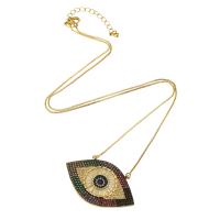 Evil Eye Schmuck Halskette, Messing, Pferdeauge, goldfarben plattiert, Modeschmuck & böser Blick- Muster & einstellbar & Micro pave Zirkonia, farbenfroh, frei von Nickel, Blei & Kadmium, 42x26x3mm,1mm, Länge 21 ZollInch, verkauft von PC