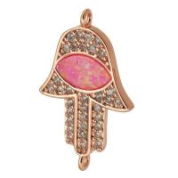 Terningformet Zirkon Micro Pave Messing vedhæng, med opal, Hand, rosa guld farve forgyldt, du kan DIY & Micro Pave cubic zirconia, rosa guld farve, nikkel, bly & cadmium fri, 16x27x2mm, Hole:Ca. 1.5mm, Solgt af PC