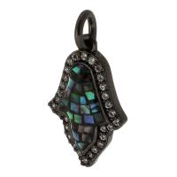 Terningformet Zirkon Micro Pave Messing vedhæng, med Abalone Shell, plumbum sort farve forgyldt, du kan DIY & Micro Pave cubic zirconia, sort, nikkel, bly & cadmium fri, 11x17x3mm, Hole:Ca. 3mm, Solgt af PC