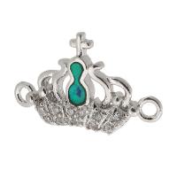 Kubik Zirkonium mikro bana Mässing Kontaktdon, med Opal, Crown, silver pläterad, DIY & micro bana cubic zirconia & 1/1 slinga, silver, nickel, bly och kadmium gratis, 17x10x3mm, Hål:Ca 1mm, Säljs av PC