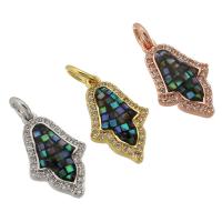 Terningformet Zirkon Micro Pave Messing vedhæng, med Abalone Shell, forgyldt, du kan DIY & Micro Pave cubic zirconia, flere farver til valg, nikkel, bly & cadmium fri, 10.50x17x4mm, Hole:Ca. 3mm, Solgt af PC