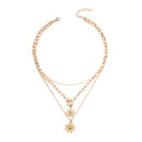 Collier de mode Multi couche, alliage de zinc, avec 1.97inch chaînes de rallonge, fleur, Placage de couleur d'or, multicouche & pour femme & avec strass, protéger l'environnement, sans nickel, plomb et cadmium, Longueur Environ 14.14 pouce, Vendu par PC