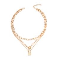 Collier de mode Multi couche, alliage de zinc, avec 1.97inch chaînes de rallonge, cadnas, Placage de couleur d'or, Double couche & pour femme & avec strass, protéger l'environnement, sans nickel, plomb et cadmium, 18.40mm, Longueur Environ 14.57 pouce, Vendu par PC