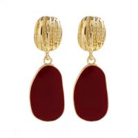 Zinc Alloy Oorbellen, gold plated, voor vrouw & glazuur, rood, 39x14mm, Verkocht door pair