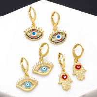 Evil Eye Earrings Brass 18K gold plated fashion jewelry & micro pave cubic zirconia & for woman & enamel Sold By Pair