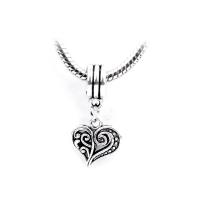 European Zinc Alloy Pendler, Heart, sølvfarvet forgyldt, Unisex, nikkel, bly & cadmium fri, 13x28mm, Ca. 100pc'er/Bag, Solgt af Bag