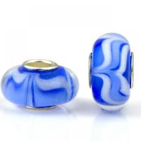 Χάντρες Lampwork European στυλ, Γυάλινα, με Σίδερο, Φανός, χρώμα επάργυρα, DIY, μπλε, 9x14mm, Περίπου 100PCs/τσάντα, Sold Με τσάντα