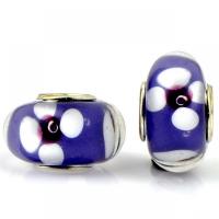 Miçanga de Lampwork com forma de European , vidrilho, with ferro, Lanterna, cromado de cor prateada, DIY, azul, 8.50x14mm, Aprox 100PCs/Bag, vendido por Bag