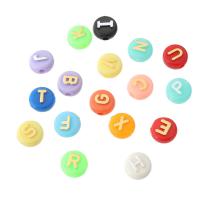 Perles acrylique alphabet, Plat rond, DIY & modèles différents pour le choix & émail, plus de couleurs à choisir, 10x10x6mm, Trou:Environ 2mm, Vendu par sac