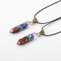 Gemstone smykker halskæde, Ædelsten, med lædersnor & Zinc Alloy, Konisk, guldfarve belagt, mode smykker & Unisex, blandede farver, 43x8-10mm, Længde 19.69 inch, Solgt af PC