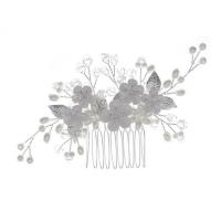 Bridal capelli decorativo Comb, argilla polimero, with filo di ottone & cristallo & perla in plastica, Fiore, placcato, per la donna, nessuno, 170x75mm, Venduto da PC