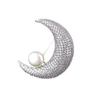 Rhinestone Dealg, Sinc Alloy, le Pearl Plaisteacha, Gealach, jewelry faisin & do bhean & le rhinestone, dathanna níos mó le haghaidh rogha, nicil, luaidhe & caidmiam saor in aisce, 40x26mm, Díolta De réir PC