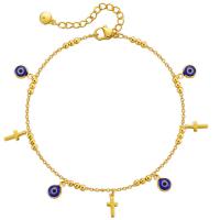 Mosiądz anklet, ze 2.36inch przedłużeniami łańcuszka, Krzyż, Pozłacane 18K złotem, biżuteria moda & dla kobiety, bez zawartości niklu, ołowiu i kadmu, długość około 9.05 cal, sprzedane przez PC